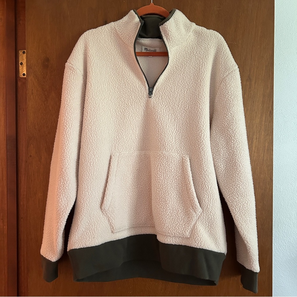 Madewell Sherpa Cozy Cream Quarter-Zip Pullover Medium New Without Tags